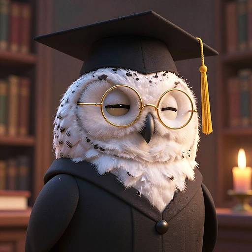 Scholarly Snowy Owl in Academic Attire