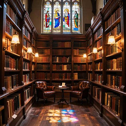 Vintage Library with Stained Glass