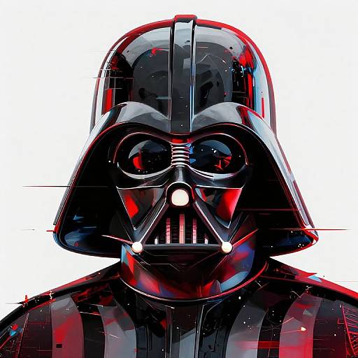 Digital drawing of Darth Vader in black helmet, mask, and chest armor with red highlights, centered against a white background.