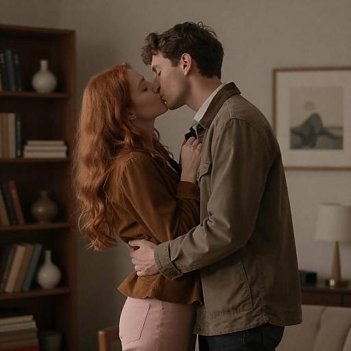 Intimate Couple's Kiss in Dim Lighting