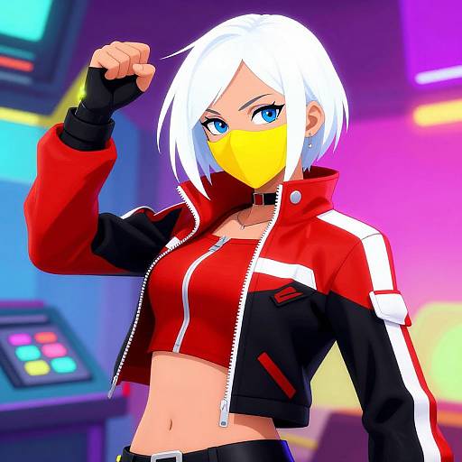 Confident Anime Woman with Neon Vibes