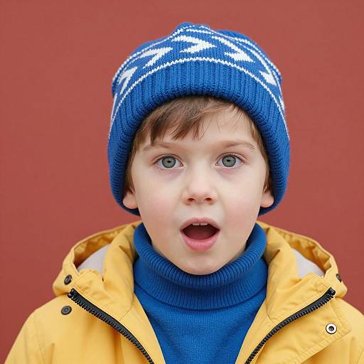 Surprised Young Boy in Winter Outfit
