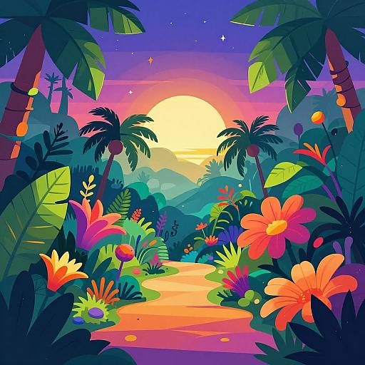 Surreal Luminous Tropical Garden Vector Art