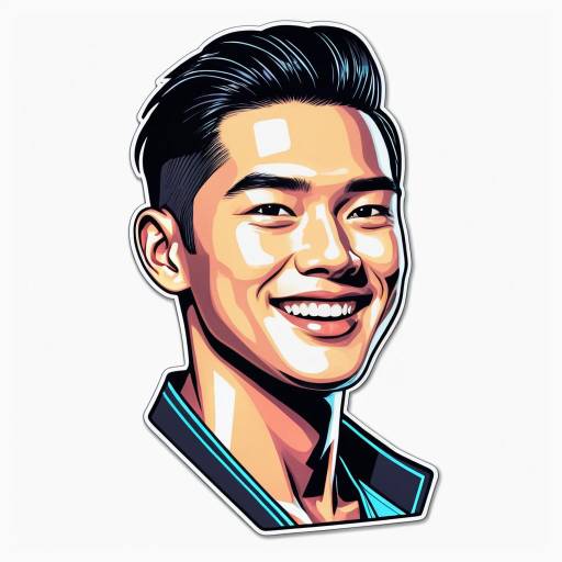 Futuristic Neon Style East Asian Young Man Sticker