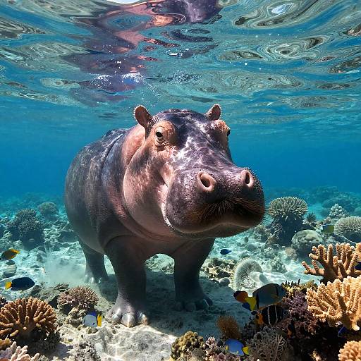 Friendly Hippo with Mustache Underwater