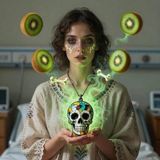 Mystical Woman with Mosaic Skull Pendant