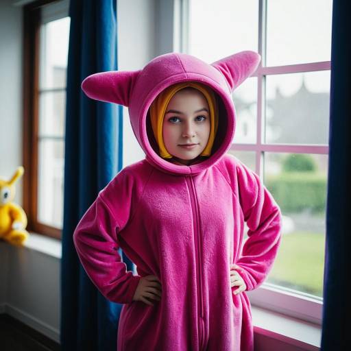 Girl in Pink Teletubby Costume Indoors