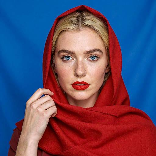 Woman in Red Headscarf with Blue Eyes