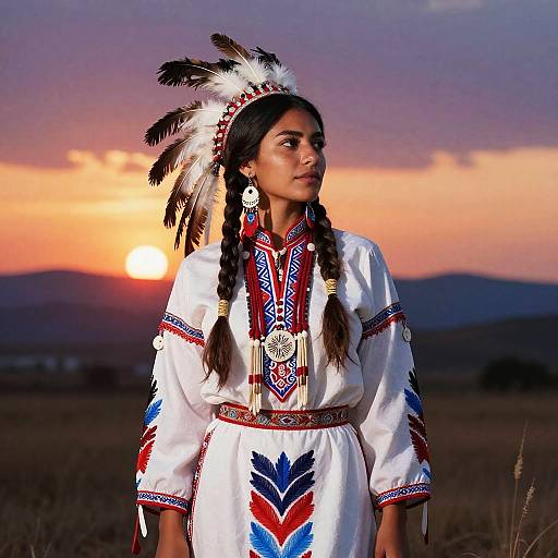 Native American Woman at Sunset