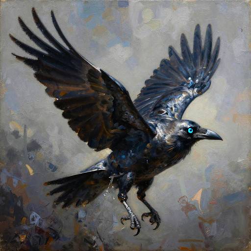 Metallic Raven with Glowing Eyes