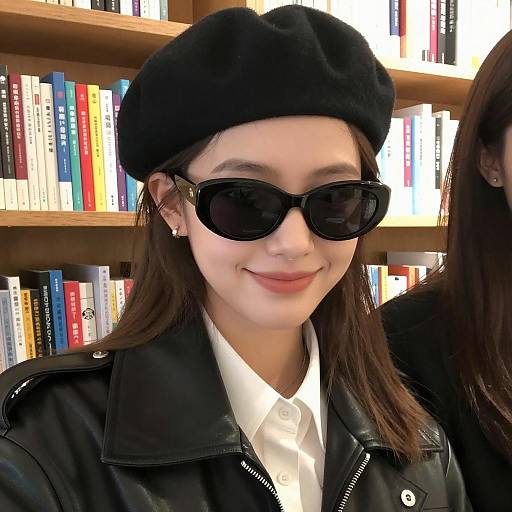 Chic Young Woman in a Bookstore