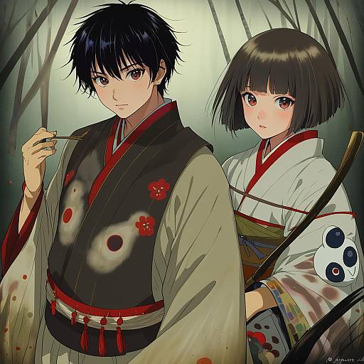 Illustration of Ashitaka, mononoke hime in the style of Takatsuki ichi