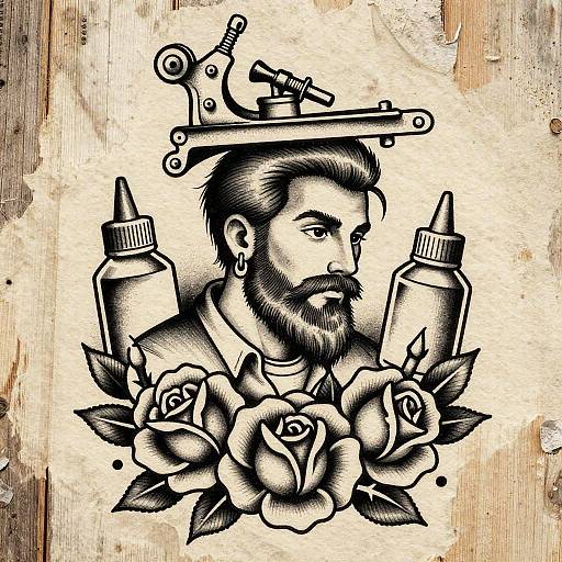 Vintage Tattoo Artist Ink Illustration
