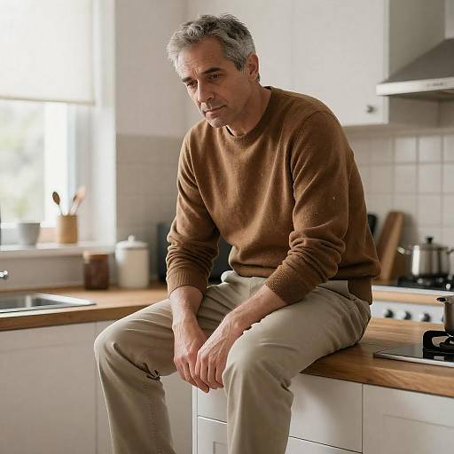Candid Kitchen Portrait of Focused Man