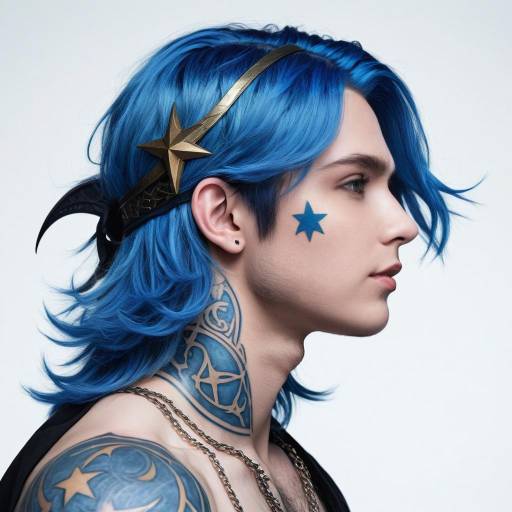 Blue Skinned Boy Portrait with Crescent