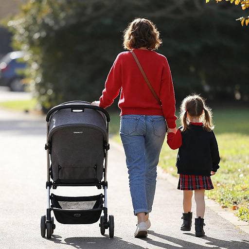 Sunlit Walk: Mother and Daughter Strolling