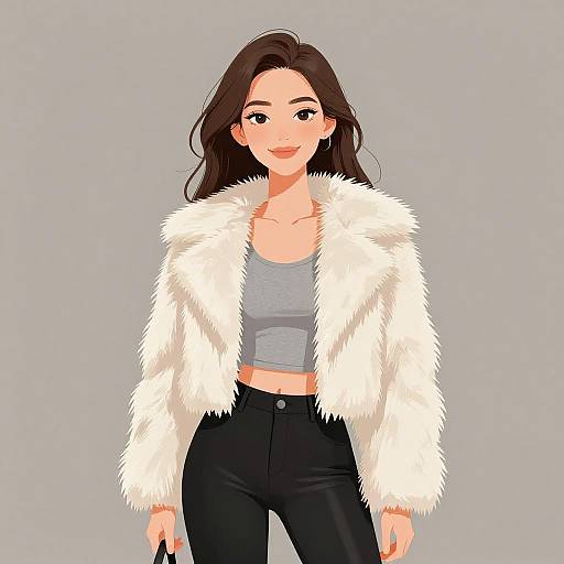 Chic Smiling Woman in Faux Fur