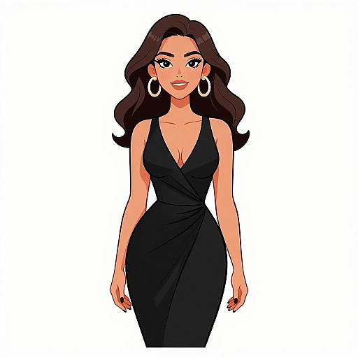 Elegant Woman in Black Cocktail Dress