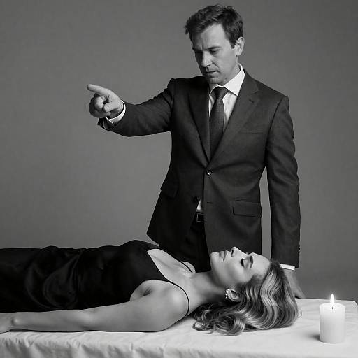 Dramatic Black-and-White Scene with Candles