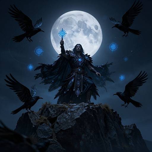 Crow Shaman Ritual Under Full Moon