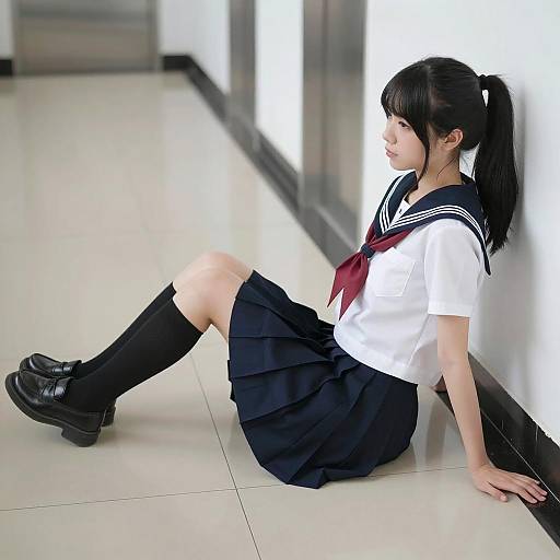 Asian Schoolgirl in Sailor Uniform Pose