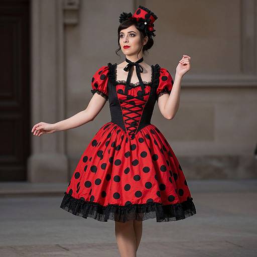 Woman in Red and Black Pierrot Costume