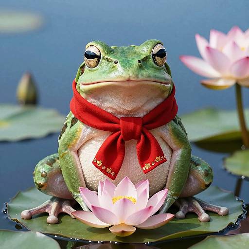 Curious Frog on Lily Pad