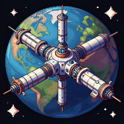 Futuristic Pixel Art Space Station
