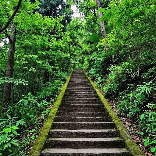 Winding Stone Steps in Verdant Forest