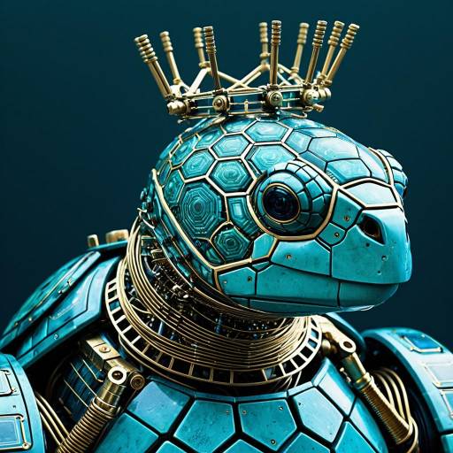 Futuristic Mechanical Sea Turtle with Brass Crown