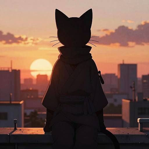 Shadowy Ninja Cat at Sunset