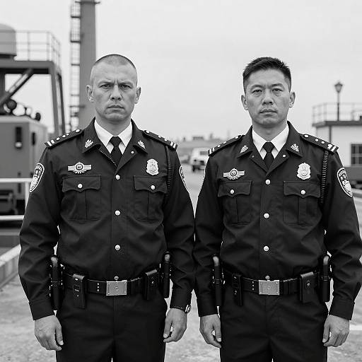 Two Male Police Officers on Industrial Dock