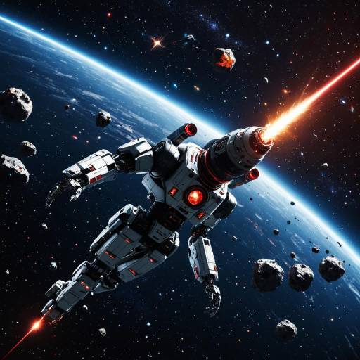 Futuristic Robot with Laser in Outer Space