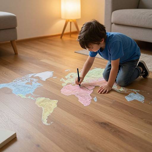 Child Drawing Vivid World Map