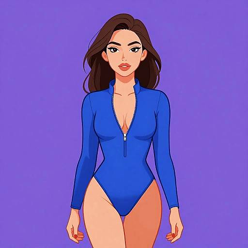 Sporty Chic Woman in Blue Bodysuit