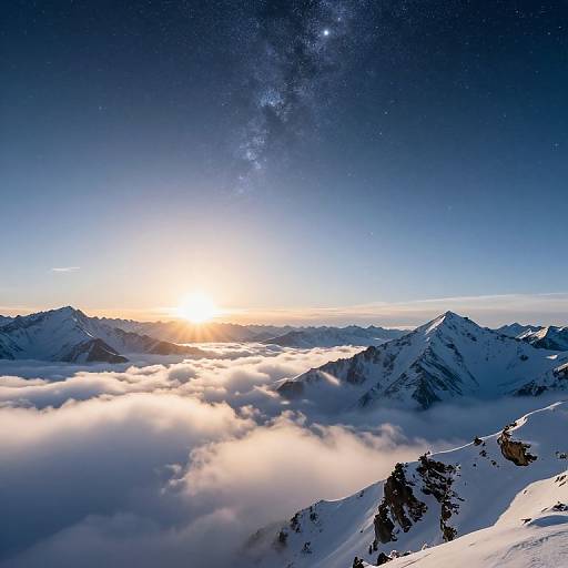 Celestial Snow-Capped Mountain Sunrise