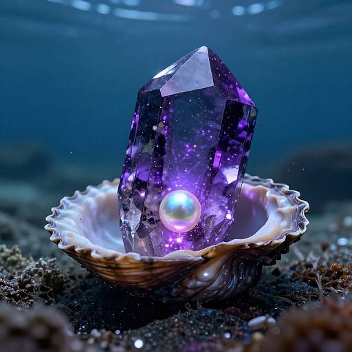 Mystical Purple Crystal on Giant Clam