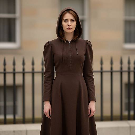 Victorian Orphan Woman in Brown Dress