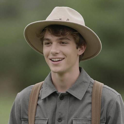 Young Man in Beige Hat and Jacket