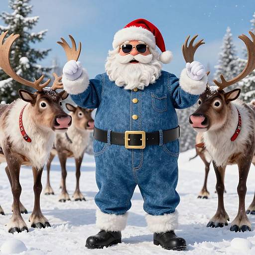 Realistic Fat Santa in Blue Denim