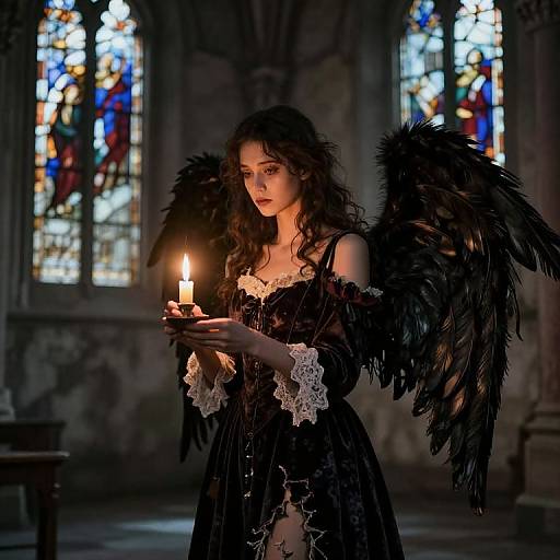 Gothic Angel in Candlelit Church