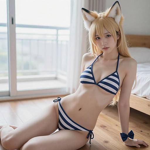 Young Woman with Fox Ears in Bikini