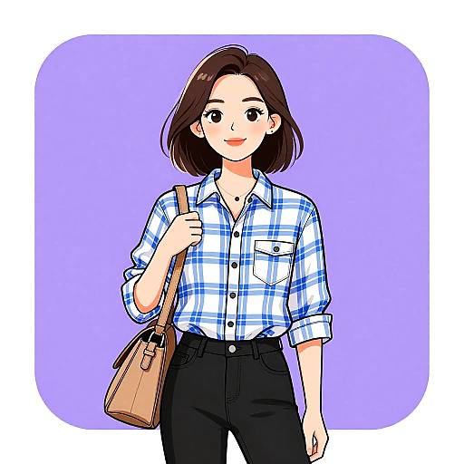 Casual Woman in Plaid Shirt