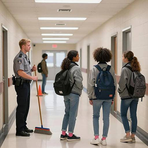 School Hallway with Security and Students