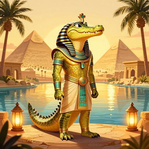 Anthropomorphic Crocodile Deity in Egyptian Armor