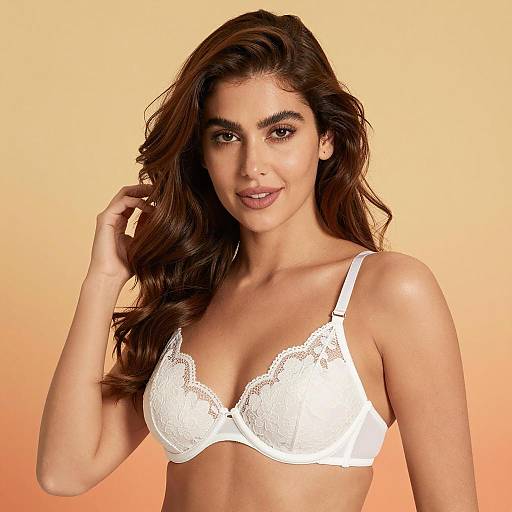 Confident Woman in Floral Lace Bra