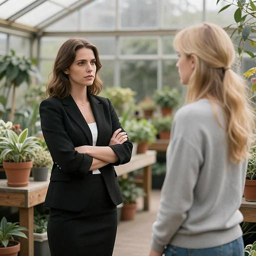 Women in Sunlit Greenhouse Portrait