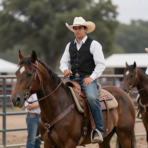 Confident Rodeo Rider in Metal Pen