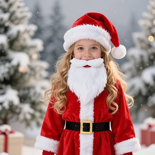 Young Girl in Cozy Santa Outfit