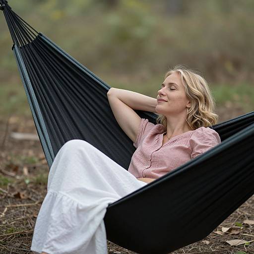 Serene Woman Relaxing in Black Hammock